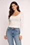 Ecru Square Neck Long Sleeve Basic Blouse – Flexible Fabric Casual Stylish Women's Blouse