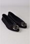Seç 4051 Genuine Leather Buckle Women's Flats Black Suede