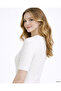 White Short Sleeve Crew Neck Slim Fit Women's Sweatshirt - 5