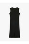 Sleeveless Black Women's Dress with Tie Detail 6Sak80019Ek - 5