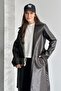Women's Double-Breasted Collar Long Faux Leather Trench Coat - Belted Brown Leather Coat - 4