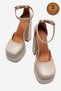 Genuine Leather Women's Beige Skin Double Platform Thick Heeled Ankle Strap Shoes Figoda - 5
