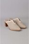 Seç 0116 Genuine Leather Women's Heelled Slippers (Heel Height:6Cm) Beige