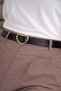 Women's Black Faux Leather Belt with Gold Heart Buckle Stylish Casual and Classic - 2