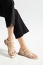 Women's Beige Cream Bead Detailed Elegant Casual Sandals - 4