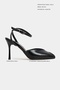 Vela Black Rustic Ankle Strap Open Toe Detail Women's Heeled Shoes - 2