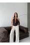 Women's V-Neck Backless Sandy Blouse with Buckle Detail - 2