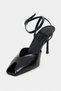 Vela Black Rustic Ankle Strap Open Toe Detail Women's Heeled Shoes - 6