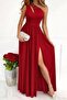 Women's Off-The-Shoulder Asymmetrical Collar Detailed Slit Maxi Length Janjan Crepe Dress - 3
