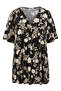 Plus Size V-Neck Short Sleeve Floral Print Pleated Stretchy Fabric T-Shirt - 6