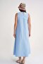 4690 Women's Crew Neck Zero Sleeve Midi Parachute Dress Blue - 5