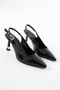 Luna Black Rustic Open-Back Thin Heeled Shoes - 2