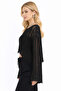 Black Openwork Tasseled Cotton Knitwear Women's Blouse - 2