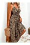 New Season Women's Rope Strap Double Breasted Collar Elastic Waist Leopard Pattern Long Single Jersey Dress