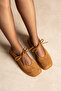 Bella Lace Detailed Tan Suede Genuine Leather Ballerinas - 3