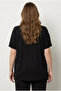 Plus Size Collar Sleeves Shoulder Detail Perforated Lycra Viscose T-Shirt - 4