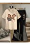 Girls' Silver Heart Printed T-Shirt and Spanish Cuff Pants Set - 2
