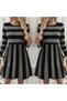 Women's Long Sleeve Crew Neck Striped Pattern Detailed Single Jersey Mini Dress - 3