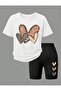 Girls' Silvery Heart Printed T-Shirt and Short Leggings Set - 2