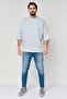 Men Round Neck Short Sleeve Plain T-Shirt, Light Blue - 2