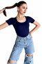 Women's Navy Blue Basic T-Shirt Slim Fit Crew Neck Short Sleeve Top