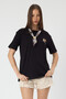 Cotton Relaxed Fit T-Shirt with Embroidery and Shawl Detail # 8364 - 3