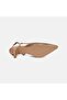 Women's Tan Laser Cut Pointed Toe Leather Heeled Shoes - 4