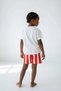 Girl's Cotton Ecru Fruit Printed T-Shirt and Red Striped Shorts Top and Bottom Set - 4