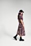 Burgundy 100% Cotton Patterned Belted V-Neck Poplin Dress Model Code: 40H2Dv0C3Burgundy - 3