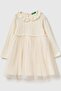 Ecru Ruffle Detailed Collar Lined Tulle Skirted Long Sleeve Dress Model Code: 4Jacgv02J0R2