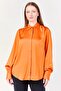 Women Spread Collar Long Sleeve Plain Shirt, Orange