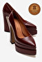 Genuine Leather Claret Red Leather Double Platform Special Design High Heeled Women's Shoes Rigelde - 2