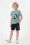 Round Neck T-Shirt and Capri Pants Football Print Detailed Boys' Summer Set - 2