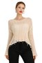 Ecru Openwork Tasseled V-Neck Seasonal Cotton Women's Knitwear Blouse - 3