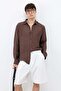 Textured Oversized Shirt Brown - 4