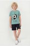 Round Neck T-Shirt and Capri Pants Football Print Detailed Boys' Summer Set - 3