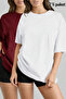 Set of 2 Burgundy and White Oversize T-Shirts