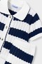 Girl's Striped Openwork Knitwear Pants and Cardigan Set - Blue - 3