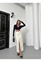 Women's Ecru High Waist Slit Long Denim Skirt - 3