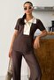 Women's Contrast Collar, Snap Detail, Self-White Striped Stylish Modal Set - 5