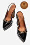 Genuine Leather Black Patent Leather Double Platform Design Open Back Women's High Heel Shoes Pachada - 5