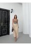 Women's Beige High Waist Slit Long Denim Skirt - 2