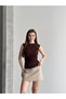 Women's Slim Fit Slim Cut Crew Neck Lace Detailed Sleeveless Blouse - Brown - 2