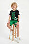 Skate Print Detailed Summer Round Neck Boys' Top and Bottom Set - 3
