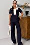 Women's Contrast Collar, Snap Detail, Self-White Striped Stylish Modal Set