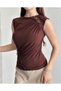 Women's Slim Fit Slim Cut Crew Neck Lace Detailed Sleeveless Blouse - Brown - 4