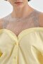 Women's Collared Shirt with Tulle and Stone Detailing - 7