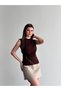 Women's Slim Fit Slim Cut Crew Neck Lace Detailed Sleeveless Blouse - Brown - 5