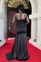 Satin Fabric Lace Detailed Evening Dress - Black - 5