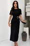 Women's Short Sleeve Midi Modal Stylish Dress with Detachable Buckle Accessories - 4
